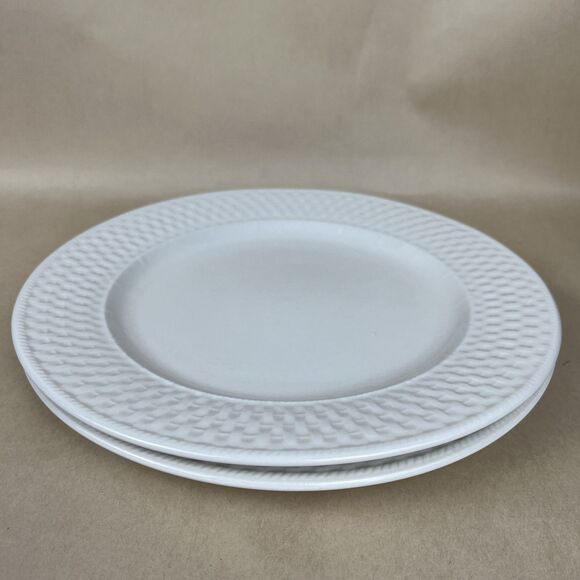 2 Oneida White Westerly Basket Weave‎ Dinner Plate 10 3/4” Stoneware Replacement - Picture 1 of 8
